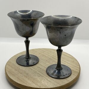 VTG De Uberti Italy Silver Plated Stemmed Goblet Set of 2 Stamped Patina Tarnish